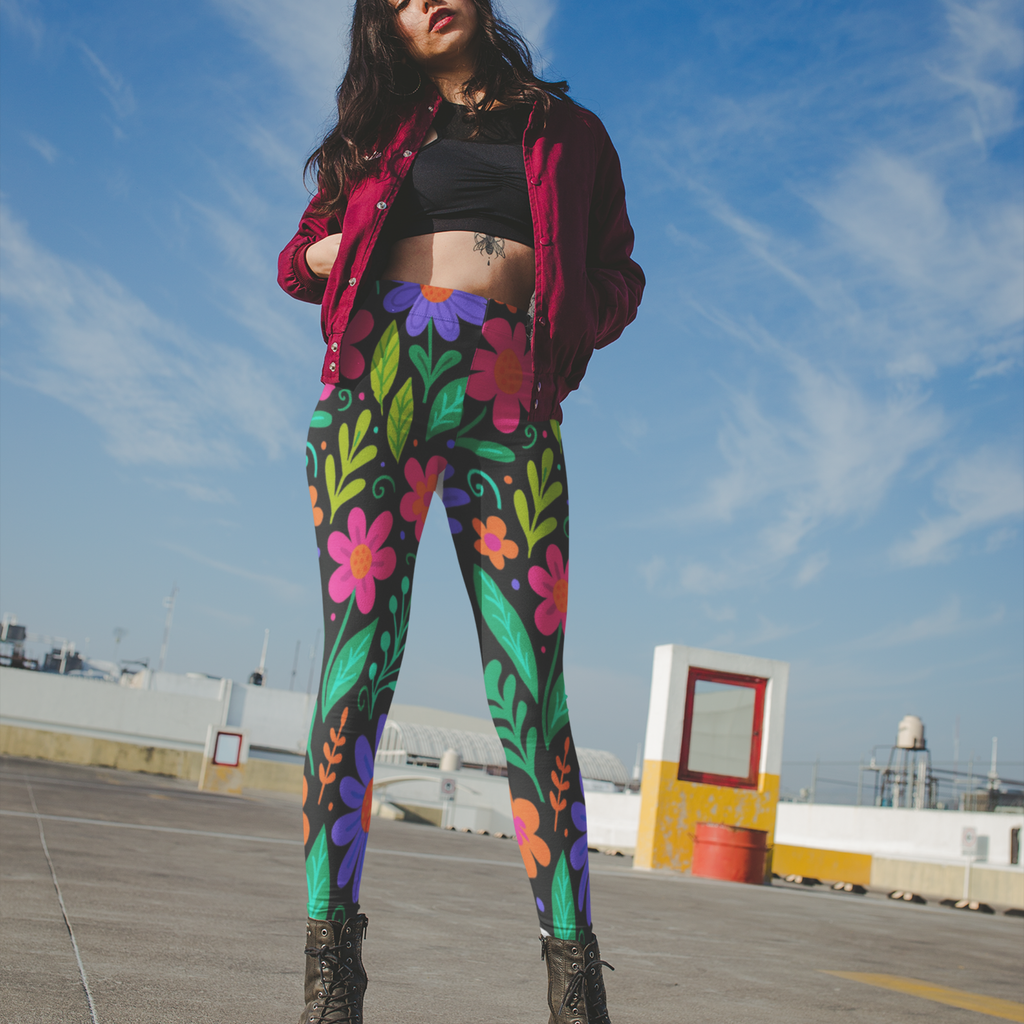 Wild Bloom Floral Yoga Pants – Black Botanical Spring Leggings