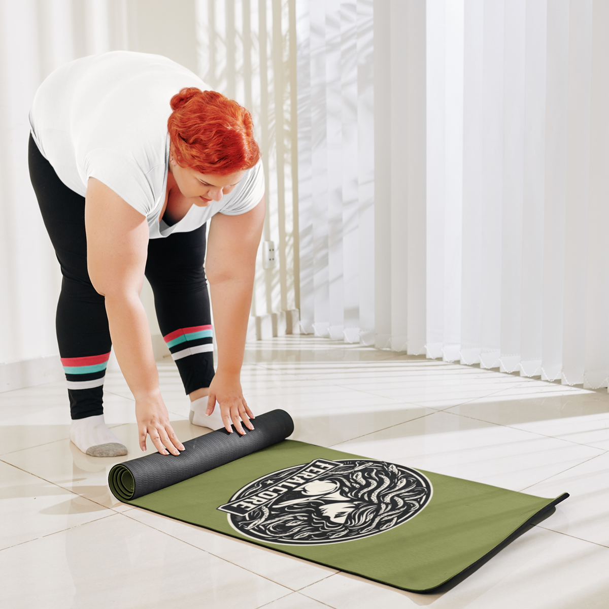 Medusa Yoga Mat | Olive Non-Slip Rubber Workout Mat with Strap | Feralcore Medusa Collection