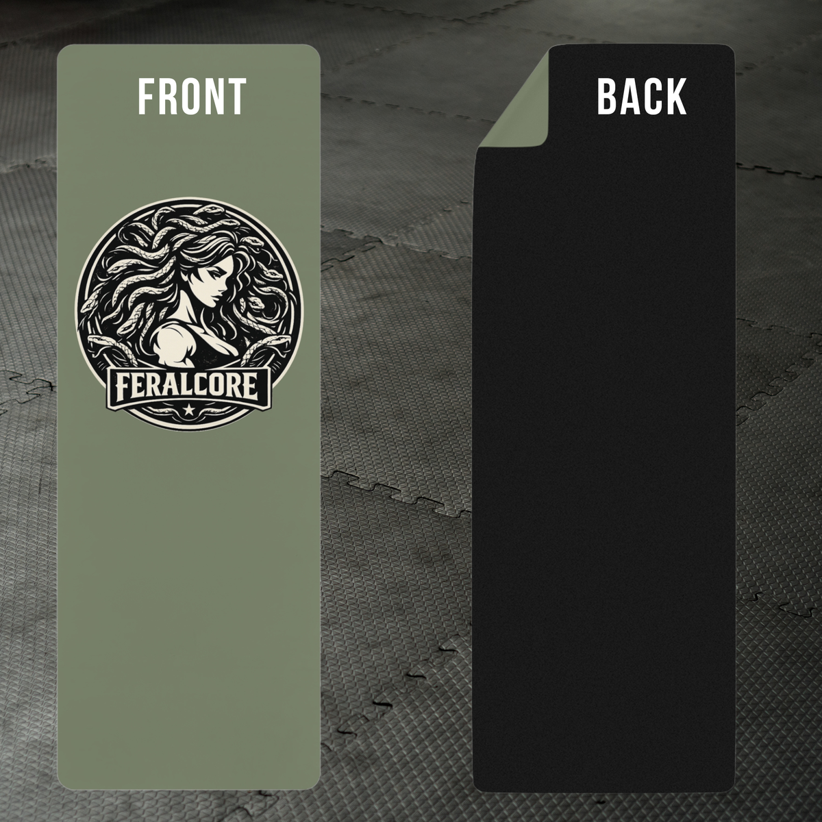 Medusa Yoga Mat | Olive Non-Slip Rubber Workout Mat with Strap | Feralcore Medusa Collection