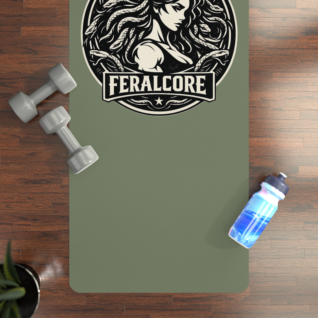 Medusa Yoga Mat | Olive Non-Slip Rubber Workout Mat with Strap | Feralcore Medusa Collection