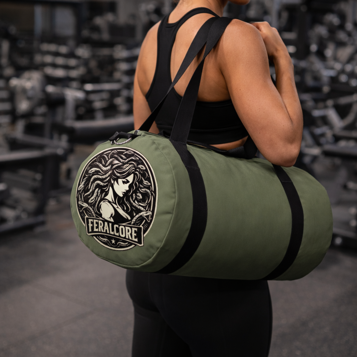 Gym Duffel Bag for Women – Olive Workout Gym Bag | Feralcore Medusa Collection