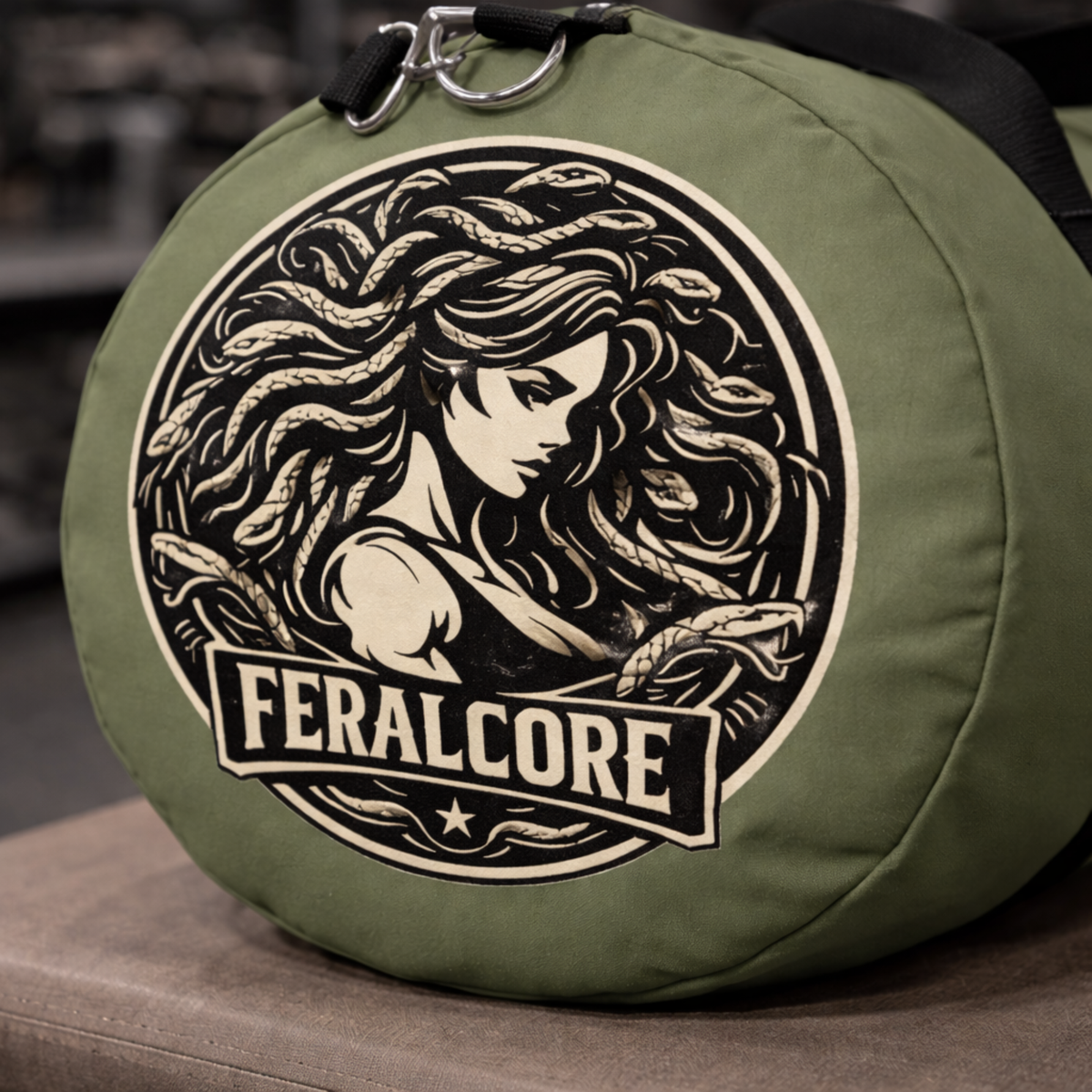 Gym Duffel Bag for Women – Olive Workout Gym Bag | Feralcore Medusa Collection