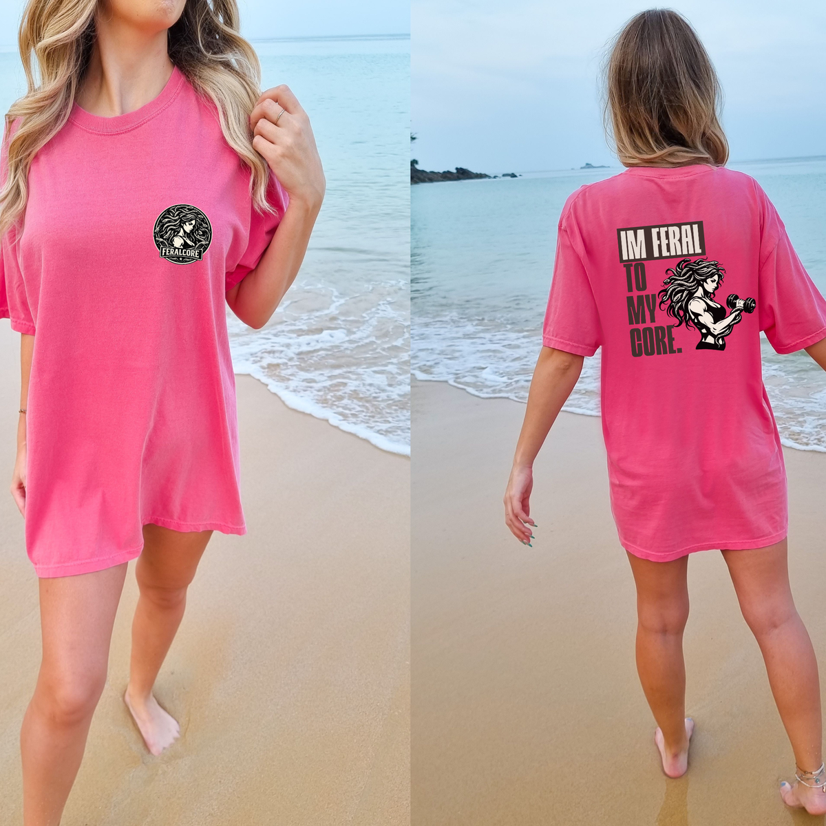 Medusa Shirt | Feral to My Core Comfort Colors Oversized Tee | Women’s Gym Graphic T-Shirt