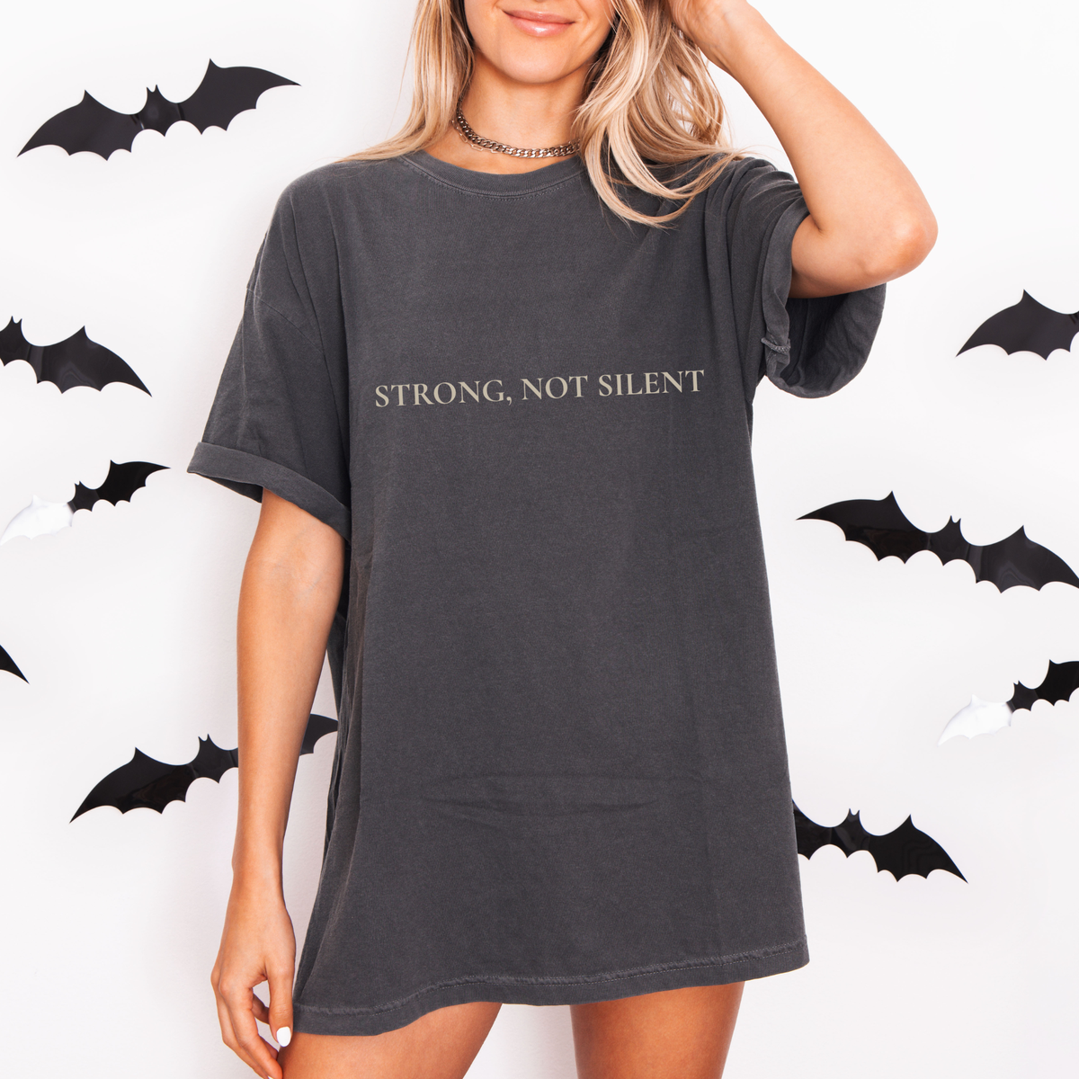 Women’s Oversized Gym Tee | Strong, Not Silent Athletic Shirt