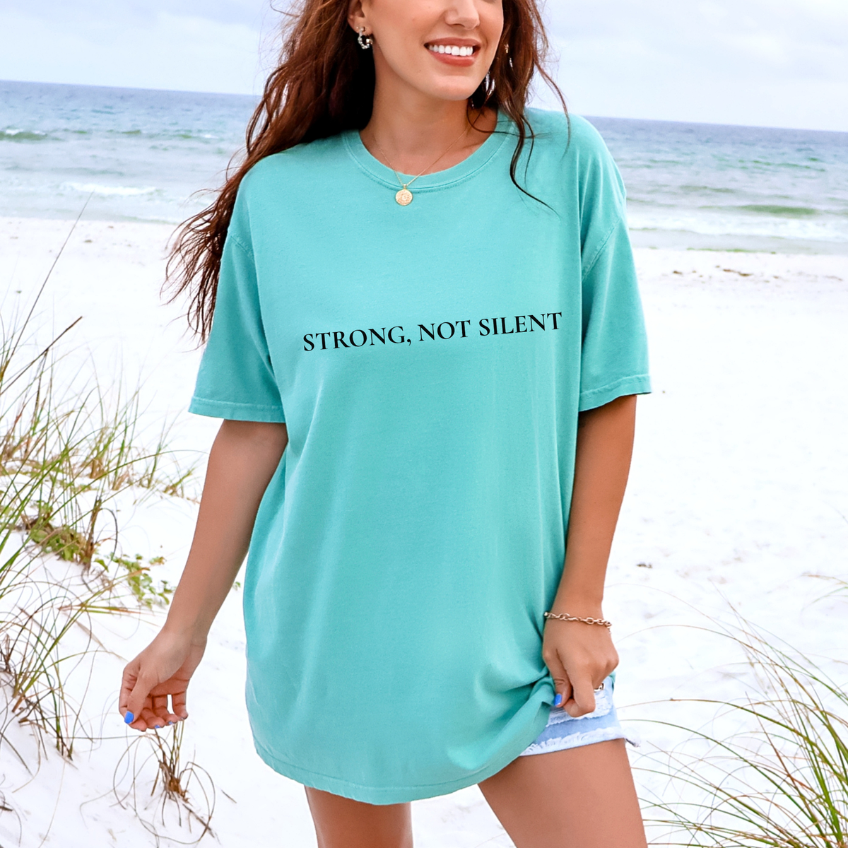 Women’s Oversized Gym Tee | Strong, Not Silent Athletic Shirt