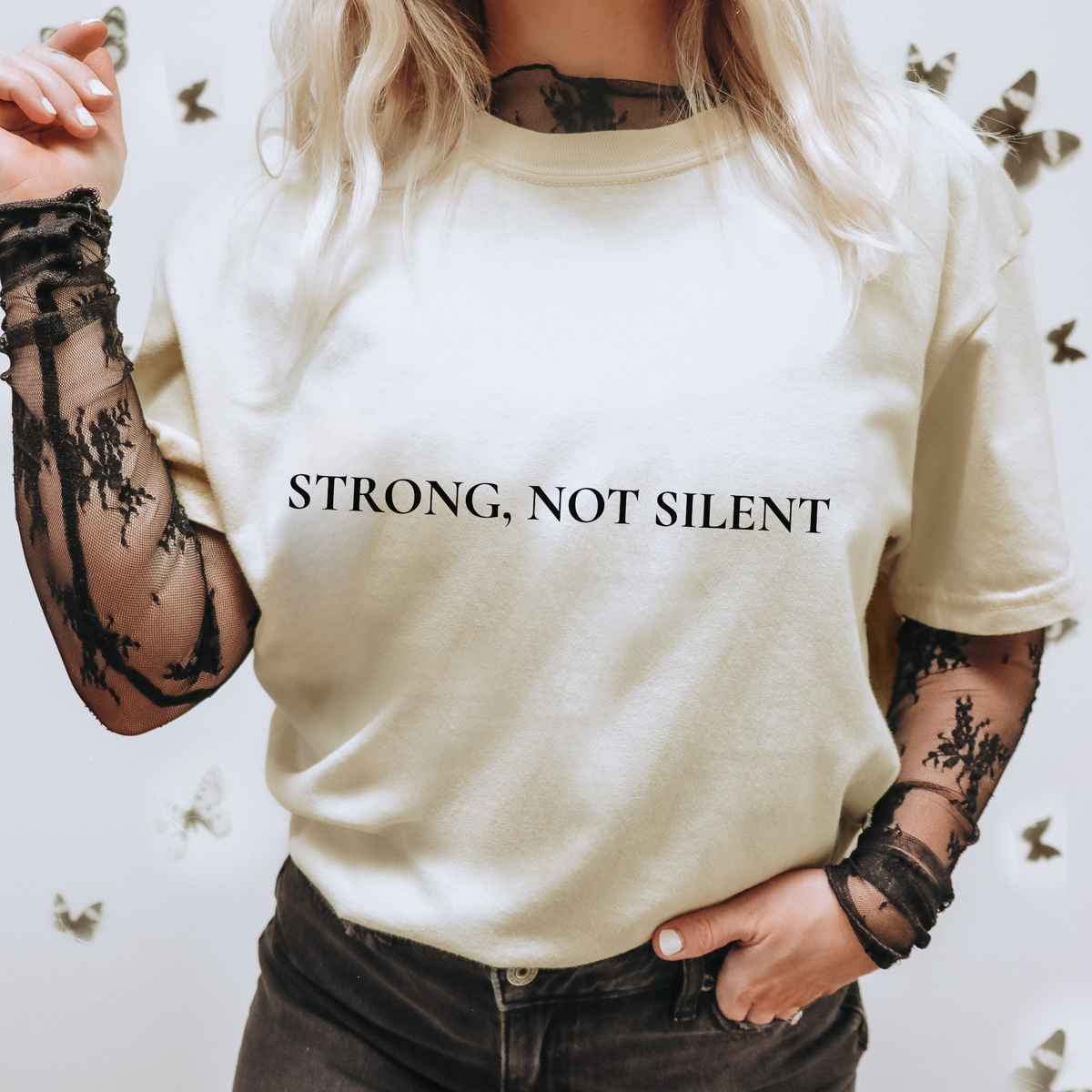 Women’s Oversized Gym Tee | Strong, Not Silent Athletic Shirt